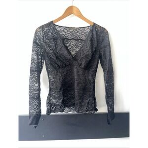 Rosemunde Lace, Long Sleeve, Black Blouse. Top. Mesh, whimsical goth . Medium